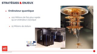 STRATÉGIES & ENJEUX
24
▶ Ordinateur quantique
▶ 100 Millions de fois plus rapide
qu’un ordinateur classique
▶ 15 Millions de dollars
www.m2iformation.fr
 