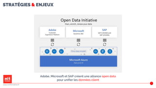STRATÉGIES & ENJEUX
33
www.m2iformation.fr
Adobe, Microsoft et SAP créent une alliance open data
pour unifier les données client
 