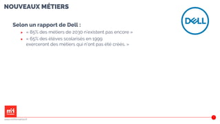 NOUVEAUX MÉTIERS
Selon un rapport de Dell :
▶ « 85% des métiers de 2030 n’existent pas encore »
▶ « 65% des élèves scolarisés en 1999
exerceront des métiers qui n'ont pas été créés. »
www.m2iformation.fr
9
 