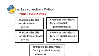 6. Les collections Python
65
Parcours d’un dictionnaire
 