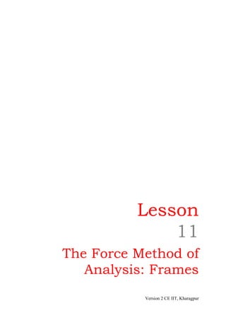 Lesson
              11
The Force Method of
   Analysis: Frames
           Version 2 CE IIT, Kharagpur
 