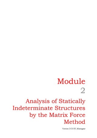 Module
                    2
    Analysis of Statically
Indeterminate Structures
      by the Matrix Force
                  Method
                 Version 2 CE IIT, Kharagpur
 