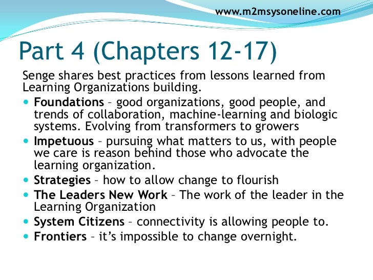 the fifth discipline summary Senge identifies the fifth discipline of the learning organization (hence the name of the book) as systems thinking, which senge sees as the core learning . the fifth discipline summary Senge identifies the fifth discipline of the learning organization (hence the name of the book) as systems thinking, which senge sees as the core learning .