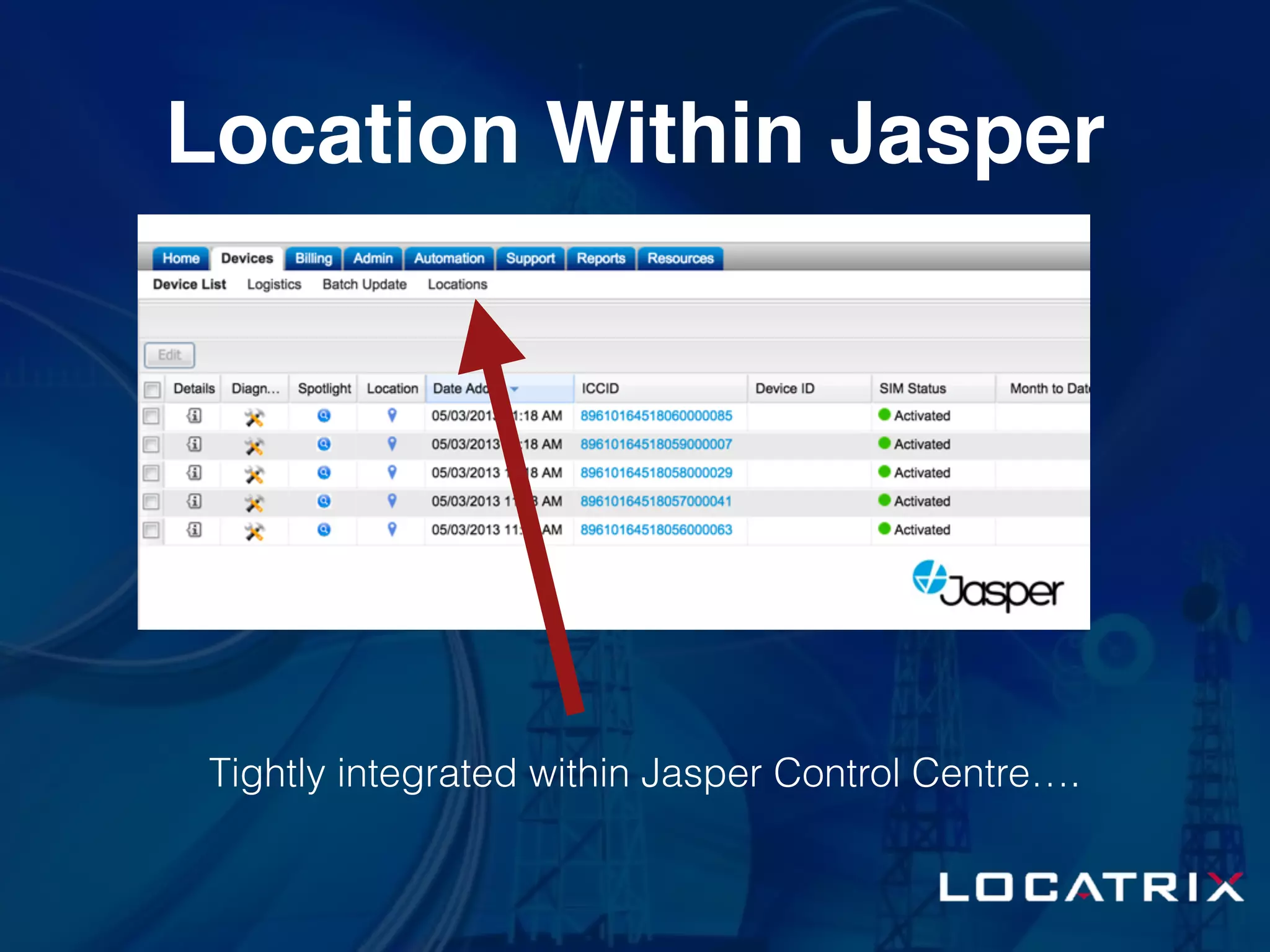 Tightly integrated within Jasper Control Centre….
Location Within Jasper
 