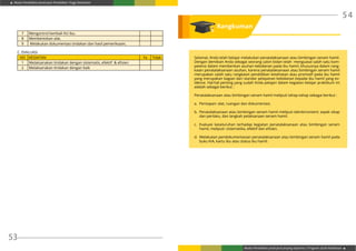 Modul Pendidikan Jarak Jauh Pendidikan Tinggi Kesehatan
Modul Pendidikan Jarak Jauh Jenjang Diploma 3 Program Studi Kebidanan
53
54
Selamat, Anda telah belajar melakukan penatalaksanaan atau bimbingan senam hamil.
Dengan demikian Anda sebagai seorang calon bidan telah menguasai salah satu kom-
petensi dalam memberikan asuhan kebidanan pada ibu hamil, khususnya dalam rang-
kaian penatalaksanaan asuhan, karena penatalaksanaan atau bimbingan senam hamil
merupakan salah satu rangkaian pendidikan kesehatan atau promotif pada ibu hamil
yang merupakan bagian dari standar pelayanan kebidanan kepada ibu hamil yang ev-
idence. Hal-hal penting yang sudah Anda pelajari dalam kegiatan belajar praktikum ini
adalah sebagai berikut :
Penatalaksanaan atau bimbingan senam hamil meliputi tahap-tahap sebagai berikut :
a.	 Persiapan: alat, ruangan dan dokumentasi.
b.	 Penatalaksanaan atau bimbingan senam hamil meliputi teknik/content: aspek sikap
dan perilaku, dan langkah pelaksanaan senam hamil.
c.	 Evaluasi keseluruhan terhadap kegiatan penatalaksanaan atau bimbingan senam
hamil, meliputi: sistematika, efektif dan efisien.
d.	 Melakukan pendokumentasian penatalaksanaan atau bimbingan senam hamil pada
buku KIA, kartu ibu atau status ibu hamil.
7 Mengontrol kembali KU ibu.
8 Membereskan alat.
9 Melakukan dokumentasi tindakan dan hasil pemeriksaan.
C. EVALUASI
NO KEGIATAN Ya Tidak
1 Melaksanakan tindakan dengan sistematis, efektif & efisien
2 Melaksanakan tindakan dengan baik
Rangkuman
 