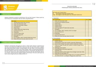 Modul Pendidikan Jarak Jauh Pendidikan Tinggi Kesehatan
Modul Pendidikan Jarak Jauh Jenjang Diploma 3 Program Studi Kebidanan
11
12
PENUNTUN BELAJAR
PEMERIKSAAN HEMOGLOBIN METODE SAHLI
Beri tanda cek (√) pada kolom :
Ya	 : Bila kegiatan dikerjakan dengan benar
Tidak 	: Bila kegiatan tidak dikerjakan atau dikerjakan tidak benar
A. PERSIAPAN
NO KEGIATAN Ya Tidak
1 Satu set hemometer Sahli
2 Lancet/ jarum beserta autoclix
3 Pipet biasa
4 Kapas alkohol
5 Kapas kering
6 Sarung tangan DTT dalam bak instrumen
7 Bengkok
8 Air mengalir, sabun, handuk untuk cuci tangan
9 Larutan HCl 0,1 N
10 Aquadest
11 Larutan klorin 0,5 %
12 Buku KIA, kartu ibu atau status ibu hamil
B. PELAKSANAAN
NO KEGIATAN Ya Tidak
SIKAP PERLAKU
1 Menjelaskan tujuan dan prosedur yang akan dilaksanakan
2 Komunikasi dengan ibu/ pasien selama melakukan tindakan
3 Mencuci tangan sesudah dan sebelum tindakan dengan teknik
yang benar
4 Menjaga privasi pasien
5 Menempatkan alat secara ergonomis
KONTEN / ISI
1 Mempersilahkan pasien duduk di kursi dengan santai dan rileks
2 Memakai sarung tangan DTT
3 Mengisi tabung hemometer dengan HCl 0,1 N sampai tanda/ang-
ka 2 (kira-kira 0,5-1 cc) dengan menggunakan pipet biasa
Sebelum melakukan praktikum pemeriksaan HB cara Sahli maupun Tallquis pada ibu
hamil Anda harus menyiapkan alat dan bahan yang dibutuhkan :
No Alat
1. Ruang yang nyaman dan tertutup.
2. Satu set hemometer Sahli
3. Satu set hemometer Tallquis
4. Lancet/jarum
5. Pipet biasa
6. Kapas alkohol dan Kapas kering
7. Larutan HCL 0,1 N
8. Aquadest
9. Larutan chlorin 0,5%
10. Sarung tangan DTT
11. Bengkok
12. Air mengalir, sabun, handuk pribadi atau tissue
13. Buku KIA, kartu ibu atau status ibu hamil.
Praktikum pemeriksaan HB pada ibu hamil ini dapat Anda lakukan di laboratorium
skill atau real setting klinik (BPM, RB, Puskesmas atau RS) saat Anda praktik. Langkah
awal yang Anda lakukan adalah; mempersiapkan alat dan bahan untuk pemeriksaan
HB, mempersilahkan ibu hamil untuk duduk dengan relaks di tempat yang disediakan,
kemudian jelaskan tujuan dan prosedur pemeriksaan. Pemeriksaan HB sederhana ter-
diri dari dua macam cara, yaitu; pemeriksaan HB secara Sahli dan pemeriksaan HB se-
cara Tallquis. Selanjutnya ikuti langkah-langkah pemeriksaan HB secara Sahli pada ibu
hamil sesuai dengan penuntun belajar berikut ini :
Uraian
Materi
Alat dan Bahan
Langkah-langkah kegiatan
 