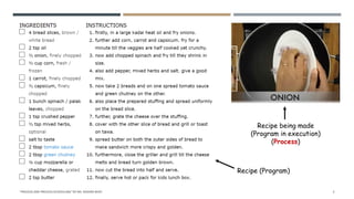 "PROCESS AND PROCESS SCHEDULING" BY MS. RASHMI BHAT 3
Recipe (Program)
Recipe being made
(Program in execution)
(Process)
 