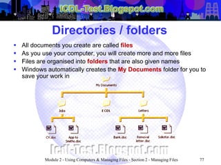 ICDL Module 2 - Using Computers & Managing Files (Windows XP ...