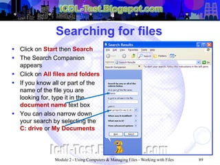 ICDL Module 2 - Using Computers & Managing Files (Windows XP ...