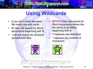 Wildcards Computer ICDL Module 2 - Using Computers & Managing Files (Windows XP ...