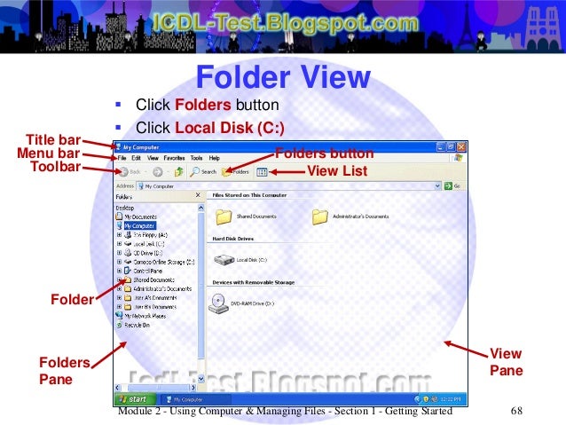 ecdl icdl module 2 using computers managing files windows xp