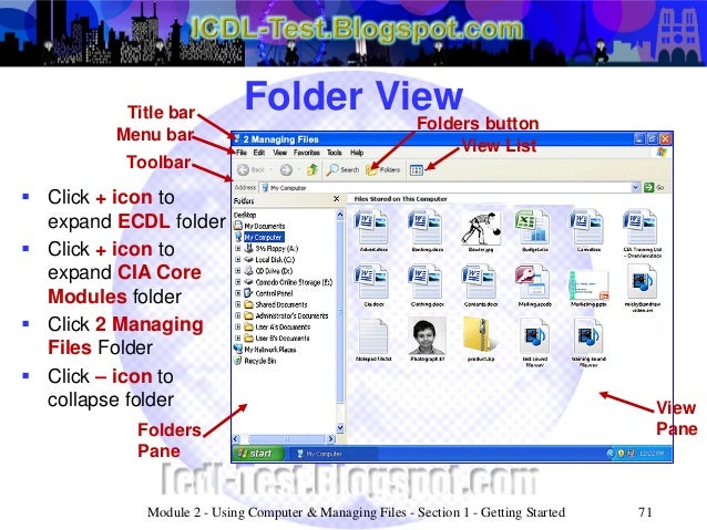 ecdl icdl module 2 using computers managing files windows xp
