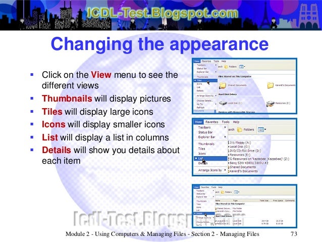 ecdl icdl module 2 using computers managing files windows xp