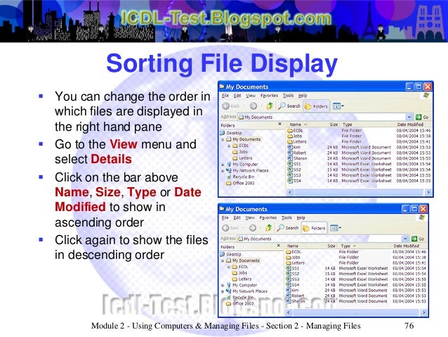 ecdl icdl module 2 using computers managing files windows xp