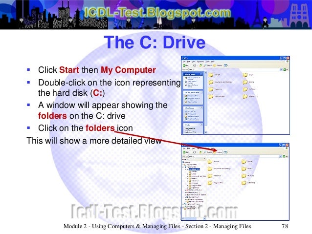 ecdl icdl module 2 using computers managing files windows xp