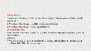 Simple Events Probability Example Coin Probability chapter notes and formulae with description | PPTX