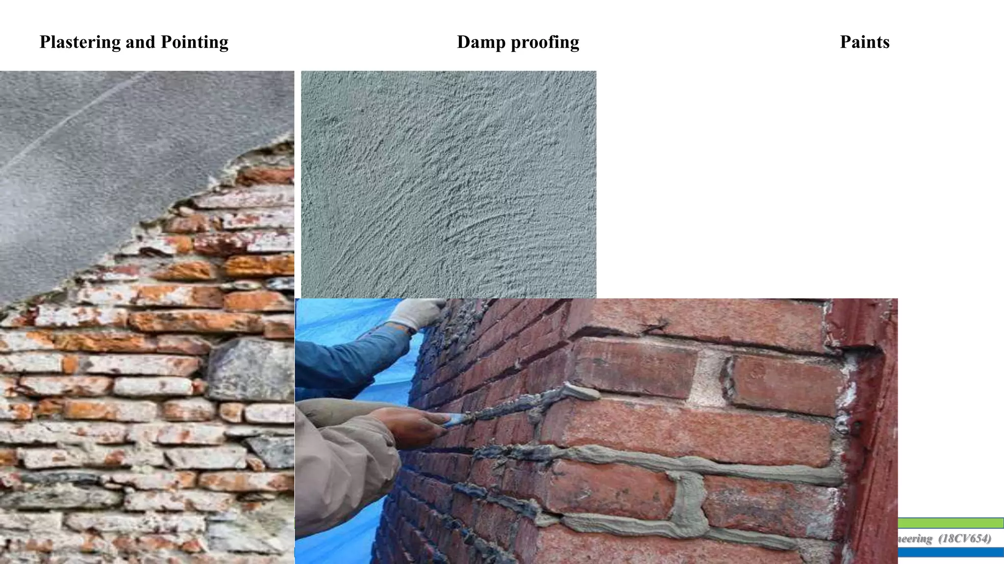 Sustainability Concepts in Civil Engineering (18CV654)
Plastering and Pointing Damp proofing Paints
 