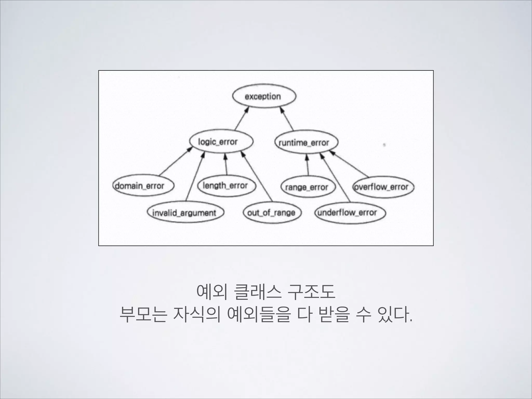 예외 클래스 구조도	

부모는 자식의 예외들을 다 받을 수 있다.
 