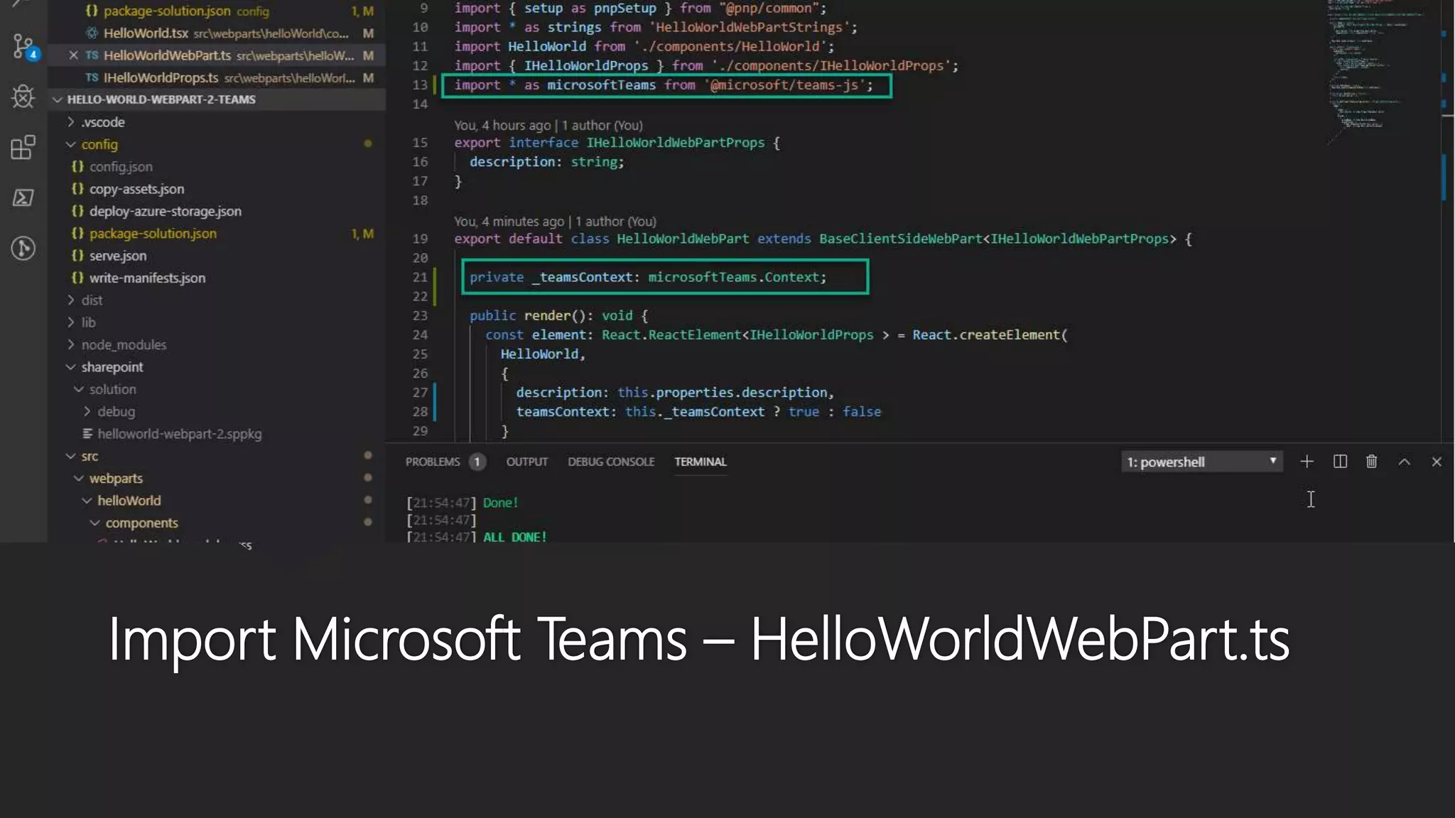 Import Microsoft Teams – HelloWorldWebPart.ts
 