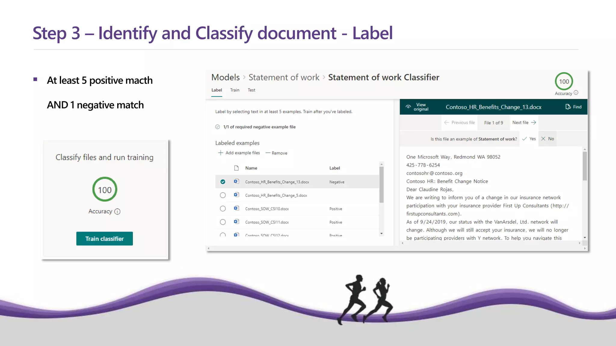  At least 5 positive macth
AND 1 negative match
Step 3 – Identify and Classify document - Label
 