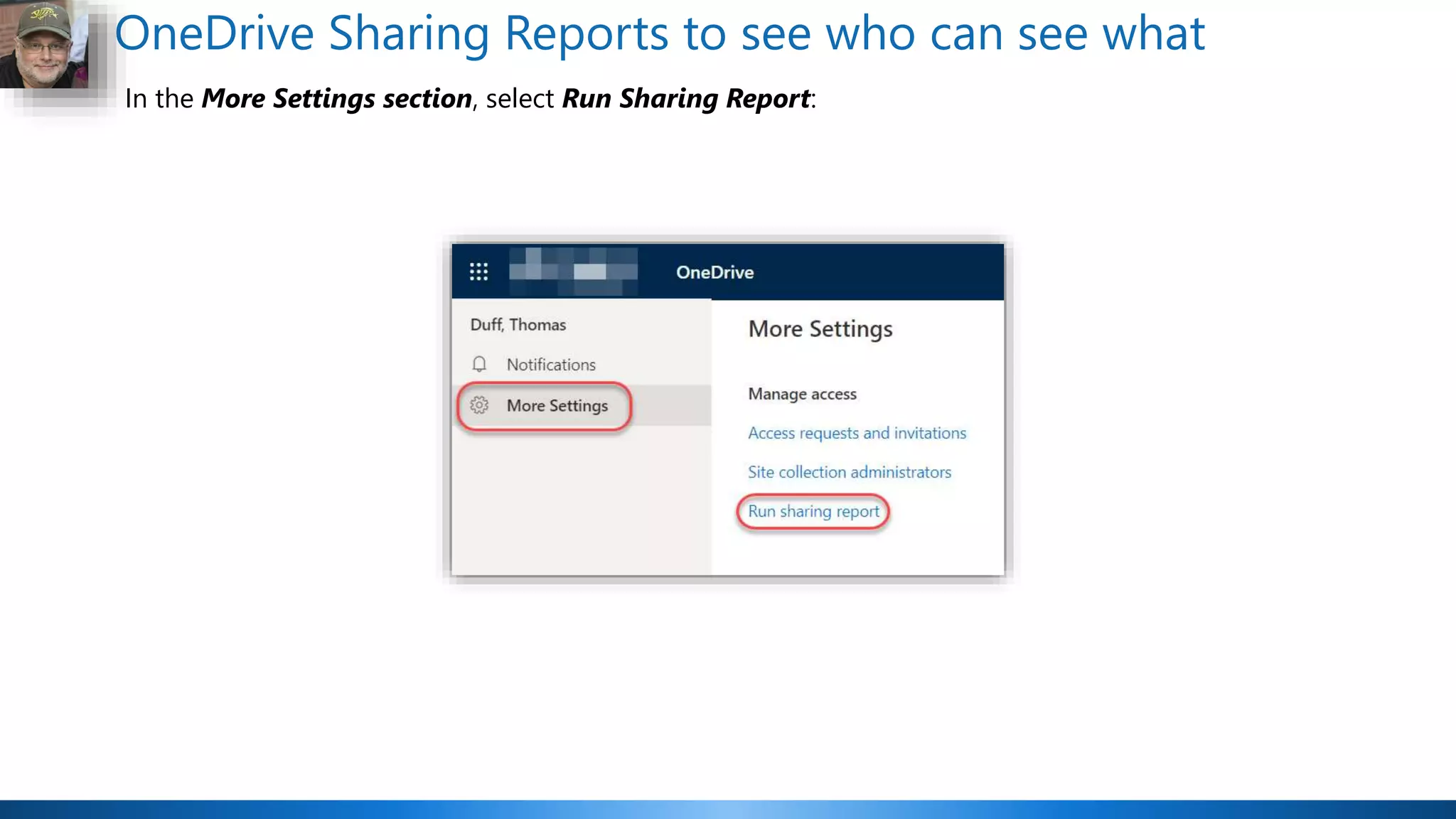 OneDrive Sharing Reports to see who can see what
In the More Settings section, select Run Sharing Report:
 