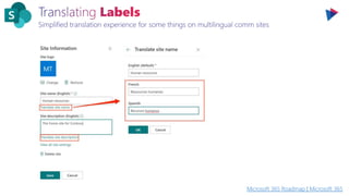 Simplified translation experience for some things on multilingual comm sites
Microsoft 365 Roadmap | Microsoft 365
 
