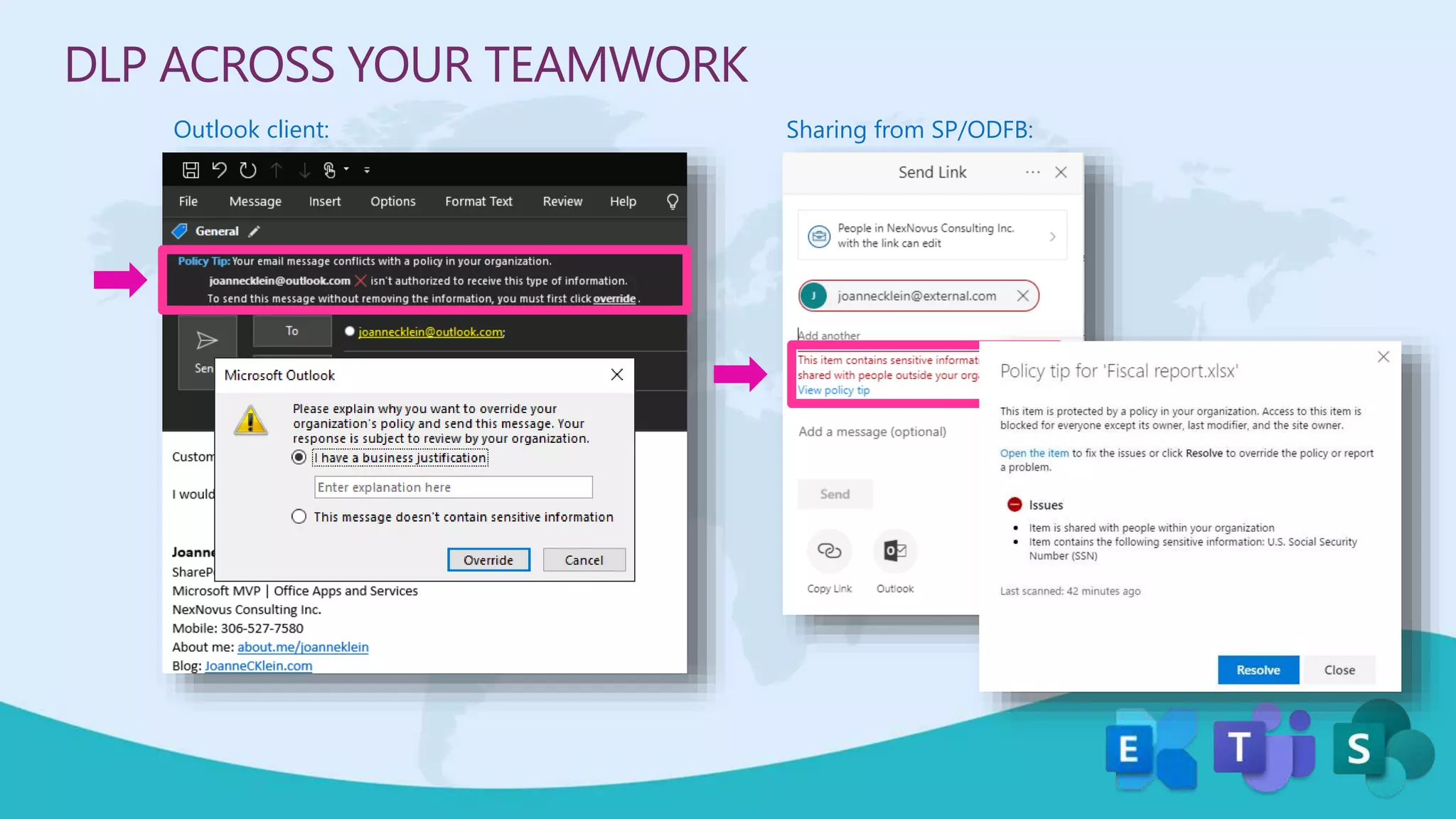 DLP ACROSS YOUR TEAMWORK
Outlook client: Sharing from SP/ODFB:
 
