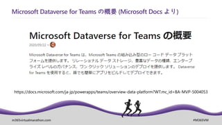 m365virtualmarathon.com #M365VM
Microsoft Dataverse for Teams の概要 (Microsoft Docs より)
https://docs.microsoft.com/ja-jp/powerapps/teams/overview-data-platform?WT.mc_id=BA-MVP-5004053
 