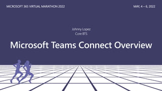 Microsoft Teams Connect Overview
Johnny Lopez
Core BTS
MICROSOFT 365 VIRTUAL MARATHON 2022 MAY, 4 – 6, 2022
 