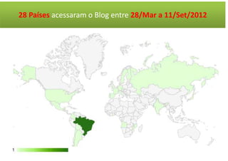 28 Países acessaram o Blog entre 28/Mar a 11/Set/2012
 