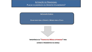 ALTERAÇÃO DO PARADIGMA:
PLACAS VULNERÁVEIS OU DOENTES VULNERÁVEIS?
IMPLICAÇÃO CLÍNICA:
OLHAR MAIS PARA O DOENTE E MENOS PARA A PLACA
IMPORTÂNCIA DA “TERAPEUTICA MÉDICA OPTIMIZADA” PARA
ALTERAR O PROGNÓSTICO DA DOENÇA
 