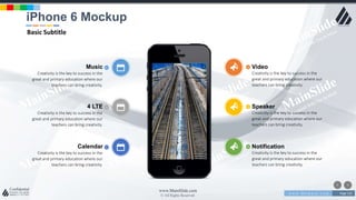 w w w . D o m a i n . c o m Page 132
www.MainSlide.com
© All Rights Reserved.
Confidential
4 LTE
Creativity is the key to success in the
great and primary education where our
teachers can bring creativity.
Speaker
Creativity is the key to success in the
great and primary education where our
teachers can bring creativity.
Calendar
Creativity is the key to success in the
great and primary education where our
teachers can bring creativity.
Notification
Creativity is the key to success in the
great and primary education where our
teachers can bring creativity.
Music
Creativity is the key to success in the
great and primary education where our
teachers can bring creativity.
Video
Creativity is the key to success in the
great and primary education where our
teachers can bring creativity.
iPhone 6 Mockup
Basic Subtitle
 