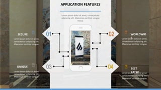 APPLICATION FEATURES
Lorem ipsum dolor sit amet, consectetuer
adipiscing elit. Maecenas porttitor congue
massa.
WORLDWID
ELorem ipsum dolor sit amet,
consectetuer adipiscing elit.
Maecenas porttitor congue.
BEST
RATEDLorem ipsum dolor sit amet,
consectetuer adipiscing elit.
Maecenas porttitor congue.
SECURE
Lorem ipsum dolor sit amet,
consectetuer adipiscing elit.
Maecenas porttitor congue.
UNIQUE
Lorem ipsum dolor sit amet,
consectetuer adipiscing elit.
Maecenas porttitor congue.
0201
0403
 