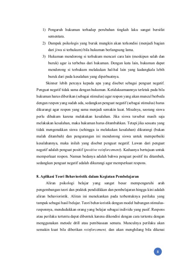 Teori Belajar Behavioristik Dan Penerapannya Dalam