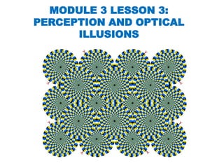 MODULE 3 LESSON 3:
PERCEPTION AND OPTICAL
ILLUSIONS