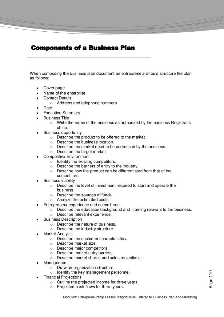 Components of a business plan