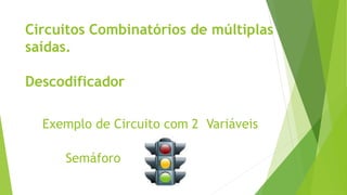 Circuitos Combinatórios de múltiplas
saídas.
Descodificador
Exemplo de Circuito com 2 Variáveis
Semáforo
www.ticmania.net
 