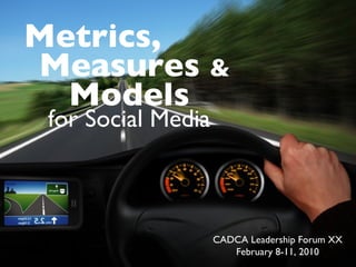 CADCA Leadership Forum XX February 8-11, 2010 Metrics, for Social Media Measures  & Models 