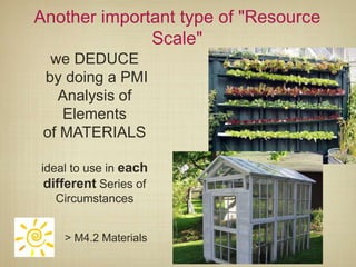 Another important type of "Resource
              Scale"
  we DEDUCE
 by doing a PMI
   Analysis of
    Elements
 of MATERIALS

ideal to use in each
 different Series of
   Circumstances


    > M4.2 Materials
 