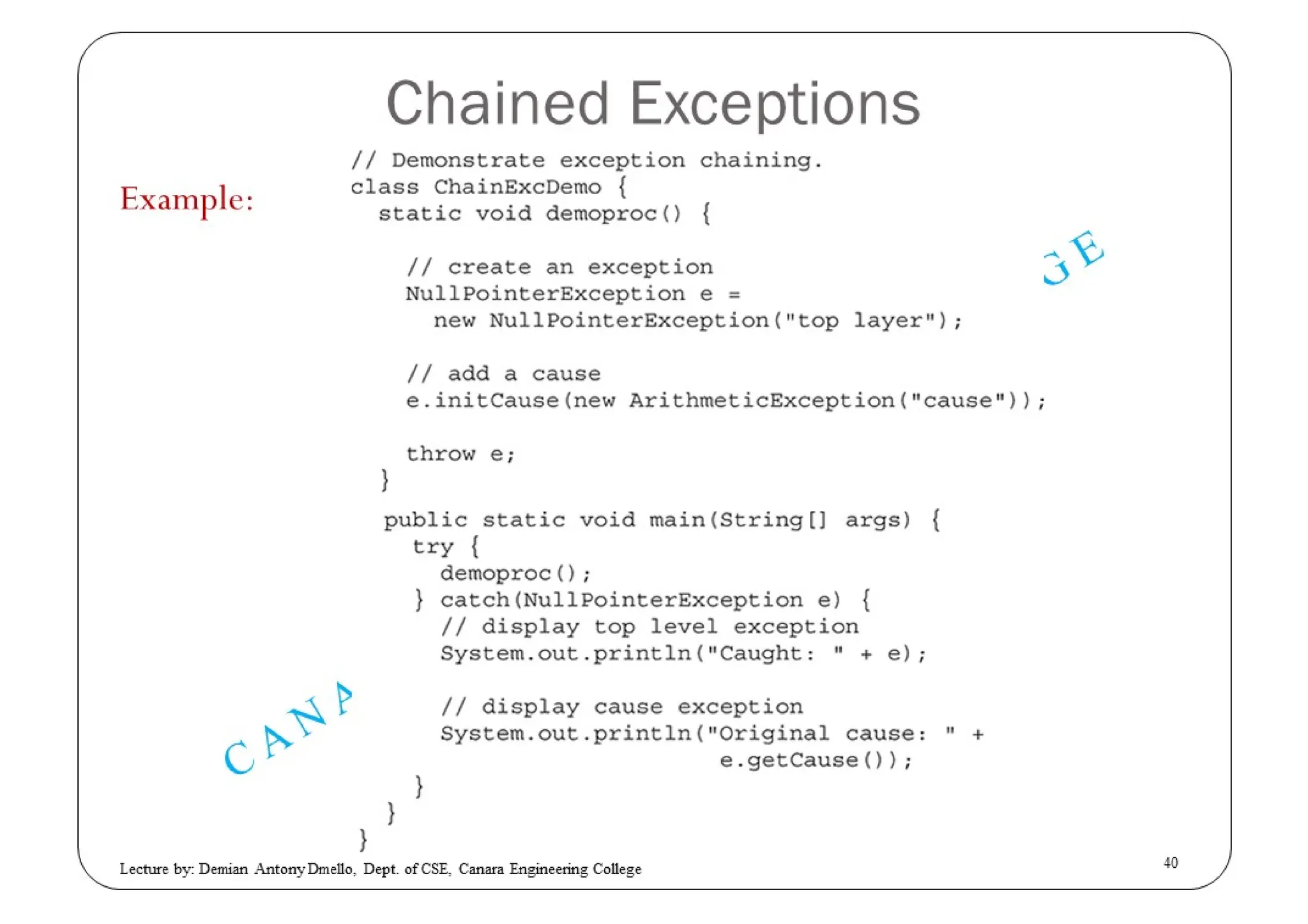 Exception Handling in JAVA