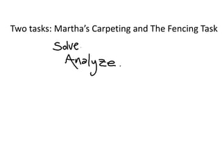 Two tasks: Martha’s Carpeting and The Fencing Task
 