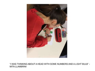 “I WAS THINKING ABOUT A HEAD WITH SOME NUMBERS AND A LIGHT BULB” -
MITA LLAMBRINI
 