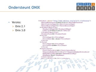 Ondersteunt ONIX


• Versies:
  > Onix 2.1
  > Onix 3.0
 