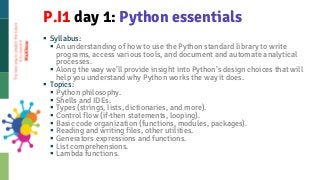 § Syllabus:
§ An understanding of how to use the Python standard library to write
programs, access various tools, and docu...