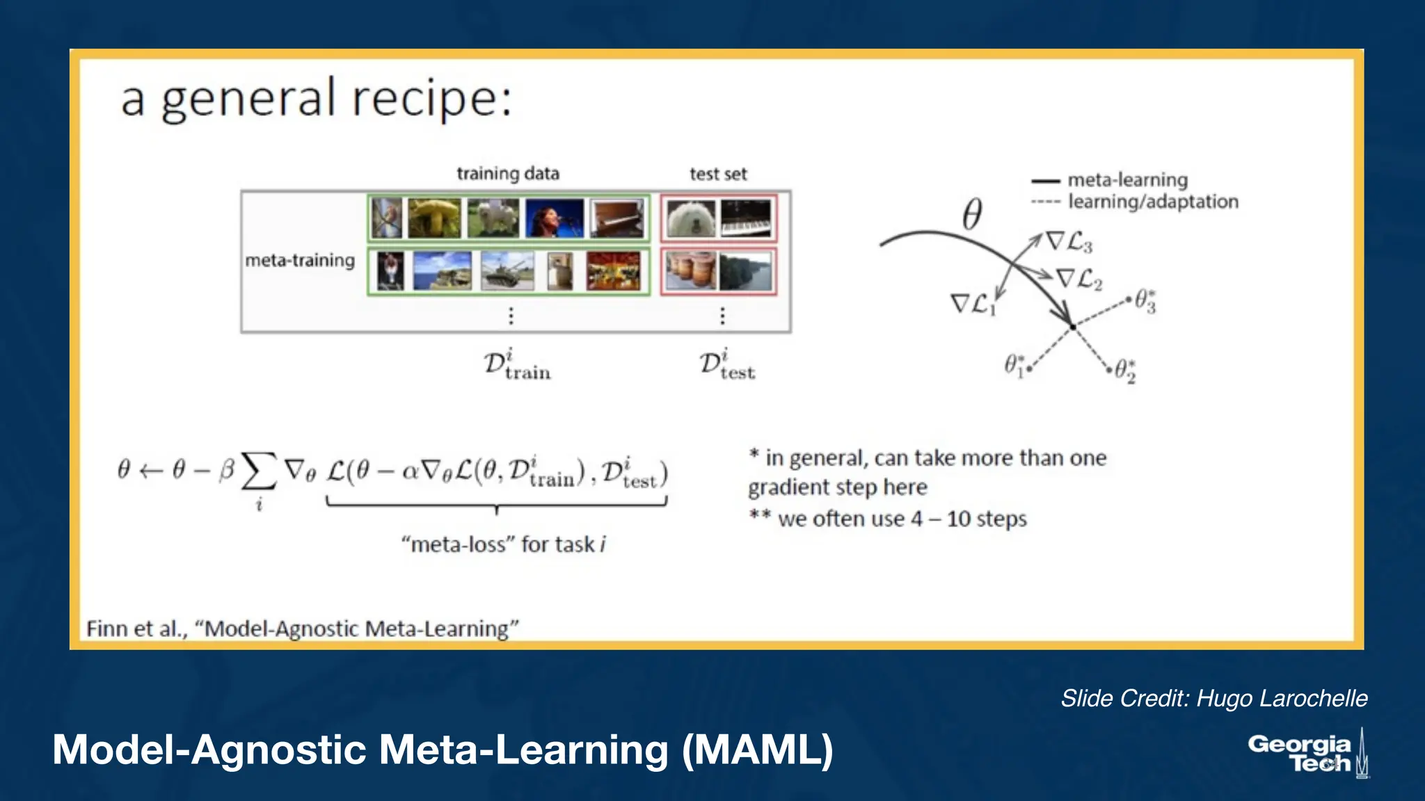 34
Slide Credit: Hugo Larochelle
Model-Agnostic Meta-Learning (MAML)
Slide Credit: Hugo Larochelle
 