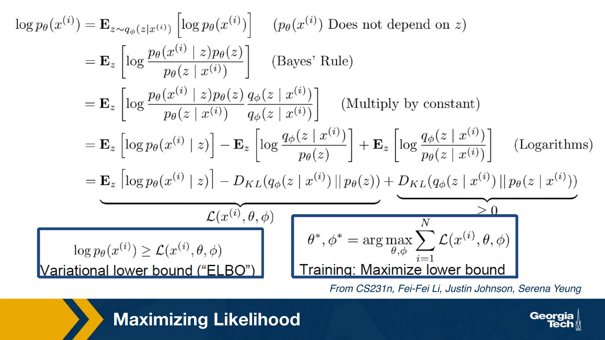 Maximizing Likelihood
From CS231n, Fei-Fei Li, Justin Johnson, Serena Yeung
 