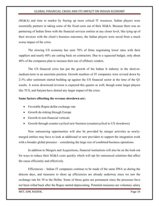 "GLOBAL FINANCIAL CRISIS AND IT'S IMPACT ON INDIAN ECONOMY" | PDF