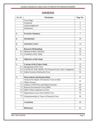 "GLOBAL FINANCIAL CRISIS AND IT'S IMPACT ON INDIAN ECONOMY" | PDF