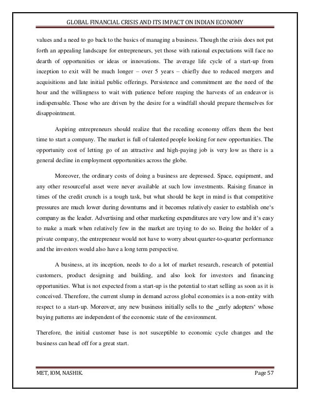 GLOBAL FINANCIAL CRISIS AND IT S IMPACT ON INDIAN ECONOMY