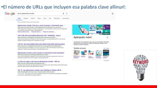 •El número de URLs que incluyen esa palabra clave allinurl:
 